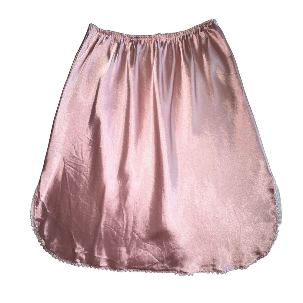 VTG Victoria's Secret Pink Satin Half Slip Lace Trim Coquette Skirt Size Small